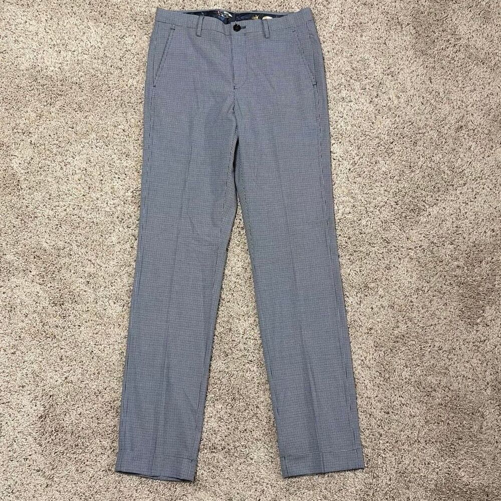 Murano Evan Fit Blue Black Micro Check Slim Cuffed Dress Pants 28x32